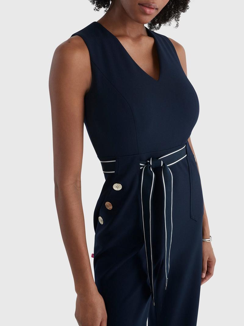 Női Tommy Hilfiger Ujjatlan Belted Jumpsuit Dresses Kék | HU 119BEX